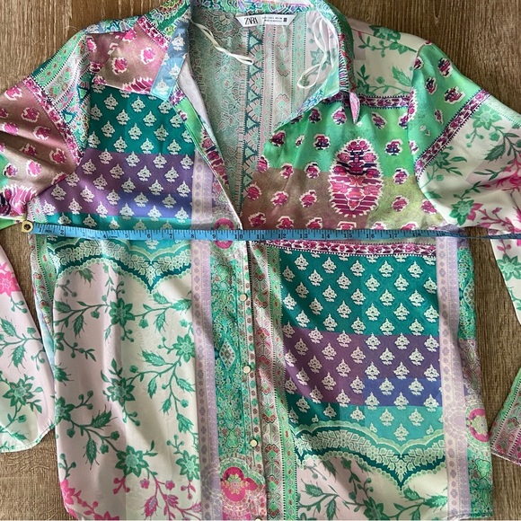 Zara Silky Colourful Patchwork Blouse - Picture 9 of 11